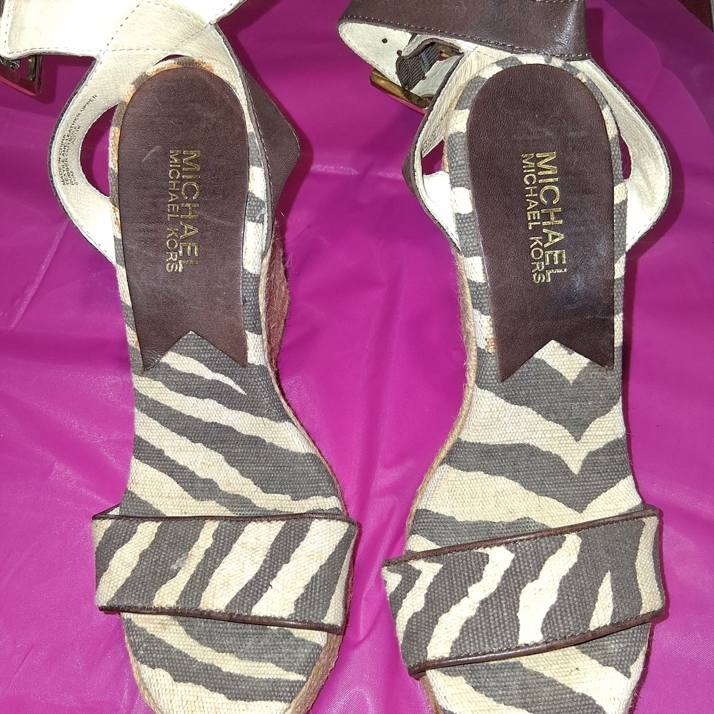Michael Kors Zebra Print Platform Sandals - Brown and Cream